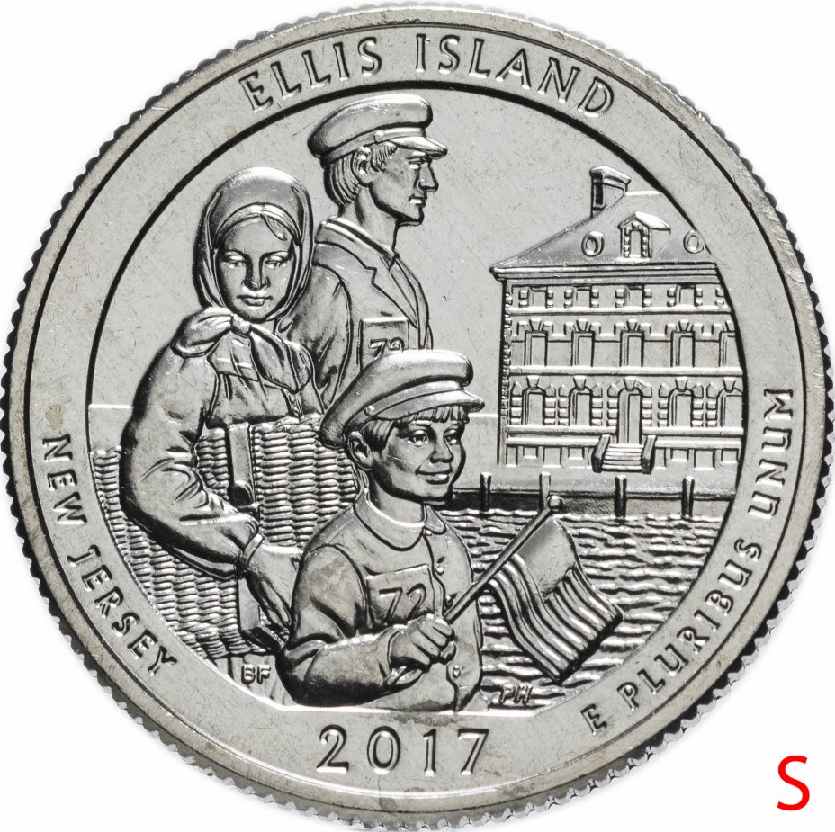 купить США 1/4 доллара (25 центов, квотер) 2017 S — "Национальный монумент - остров Эллис" (39-й парк)