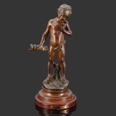 купить Скульптура "Купидон", выполненная по модели скульптора Auguste Moreau (Огюст Моро), металл, литье, бронзирование, дерево, Западная Европа, 1900-1940 гг.