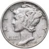 Купить США 10 центов (дайм, one dime) 1945  Mercury Dime (дайм «Меркурий») без обозначения монетного двора