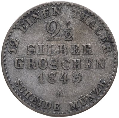 купить Германия, Пруссия 2 1/2 гроша (groschen) 1843 Знак монетного двора: "A" - Берлин