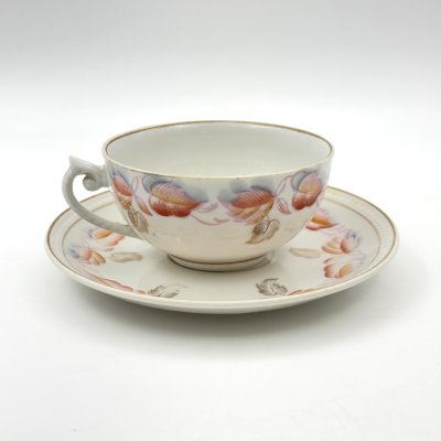 купить Пара чайная с декором в виде осенних листьев, фарфор, роспись, золочение, Рижский фарфорово-фаянсовый завод, СССР, 1953-1962 гг.