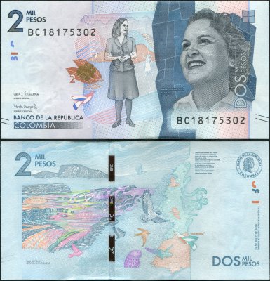 купить Колумбия 2000 песо 24.07.2018 (2019) [Бумага Pick 458d]