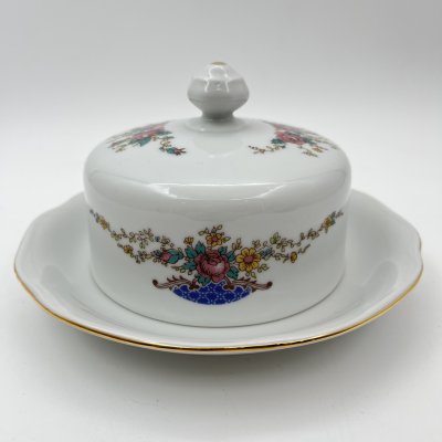 купить Масленка с цветочным декором, фарфор, деколь, золочение, Bohemia (Neurohlau), Чехословакия, 1970-1990 гг.