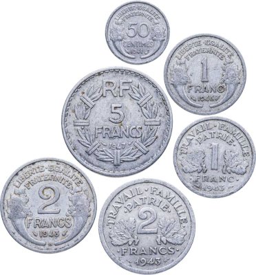 купить Франция набор монет для обращения (старый франк) 1941-1959 (6 штук)
