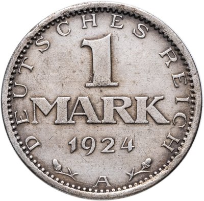 купить Германия 1 марка 1924, знак монетного двора "A" — Берлин