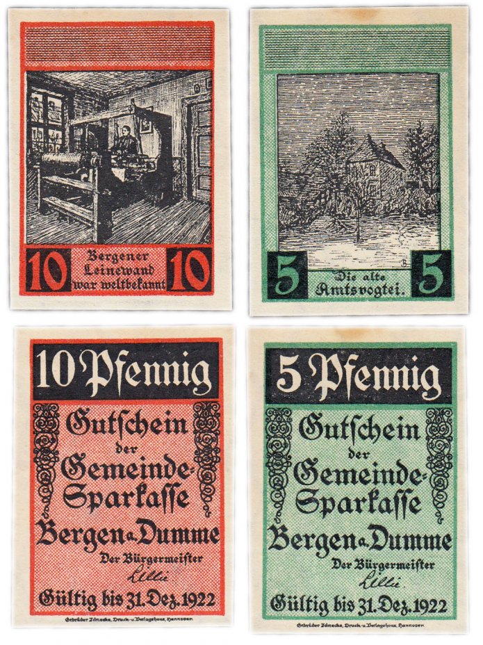 купить Германия (Ганновер: Берген-на-Думме) набор из 2-х нотгельдов 1922 (78.1a/B1)
