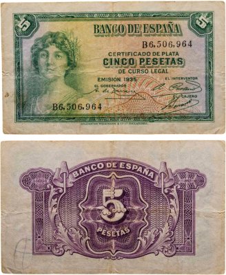 купить Испания 5 песет 1935