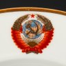Купить Пара обеденных тарелок из Кремлёвского сервиза с гербом СССР, фарфор, деколь, золочение, Ленинградский фарфоровый завод (ЛФЗ), СССР, 1970-1980 гг.