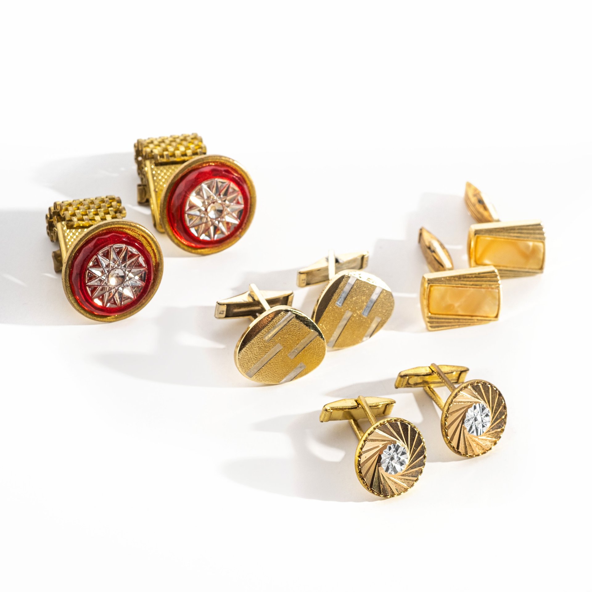 Набор из 4 пар винтажных запонок в подборе, сплав металла, пластик ...