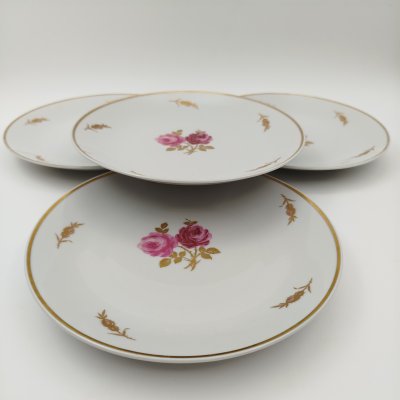 купить Набор из 4-х десертных тарелок, украшенных изображением розы, фарфор, деколь, золочение, Lichte Porzellan (Лихте), ГДР, 1966-1985 гг.