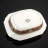 Купить Блюдо прямоугольной формы со скошенными углами и декором в виде вазы, букетов и цветочного орнамента в бело-коричневой гамме, фаянс, деколь, "Livesley, Powell & Cо", Великобритания, 1851-1866 гг.