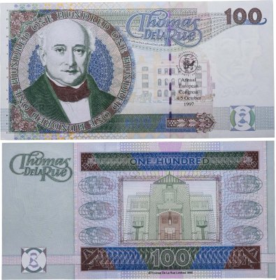 купить Тестовая банкнота Великобритания 1996 De La Rue 100 "Thomas De La Rue"