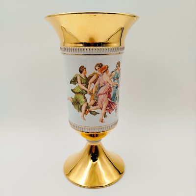 купить Ваза-кубокЮ, украшенная античным сюжетом, Fiorentine, фарфор, деколь, золочение, Италия, 1960-1990 гг.