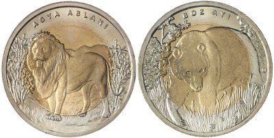 купить Турция набор 2 монеты 1 лира (lira) 2011 Фауна Турции - Лев и Медведь