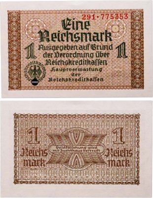 купить Германия 1 рейхсмарка (reichsmark) 1940-1945 "Немецкие оккупационные территории"