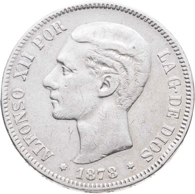 купить Испания 5 песет (pesetas) 1878 EM M знак монетного двора: "EM M" - J.Escosura, M.Morejón