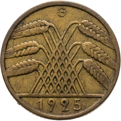 купить Германия 10 рейхспфеннигов (reichspfennig) 1925 G знак монетного двора "G" — Карлсруэ