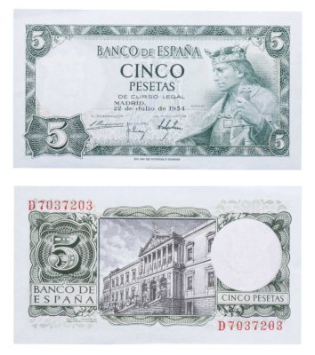 купить Испания 5 песет 1954