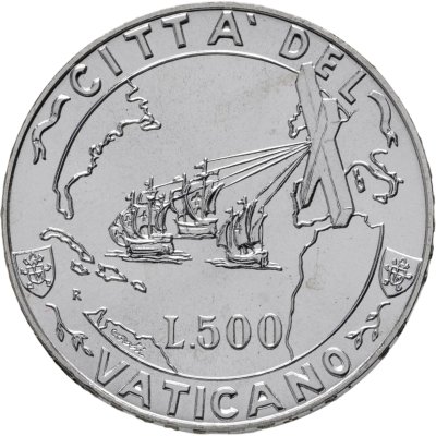 купить Ватикан 500 лир (lire) 1992 "Евангелизация Америки" в футляре
