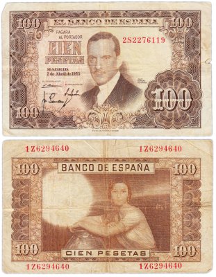 купить Испания 100 песет 1953 Pick 145a (Хулио Ромеро де Торрес) (5 шт)