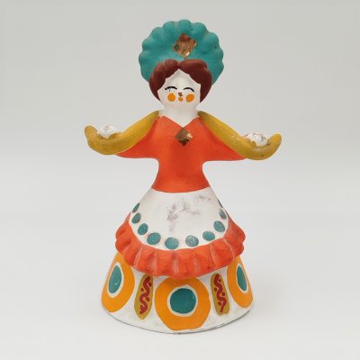 купить Статуэтка (игрушка) "Барыня с коромыслом", глина, роспись, Дымковская игрушка, СССР, 1970-1990 гг.
