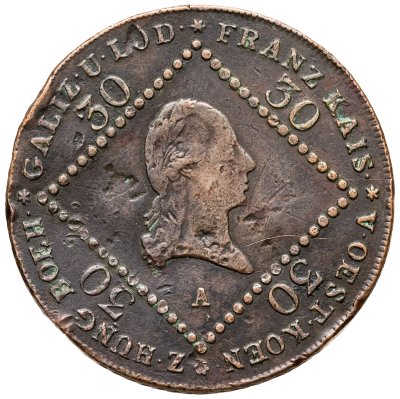 купить Австрия 30 крейцеров 1807, знак монетного двора "A" - Вена