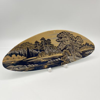 купить Панно настенное (декоративное) "Лесной пейзаж", металл, гравировка, травление, золочение, Златоуст, СССР, 1993 г.