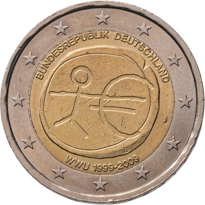 купить Германия 2 евро 2009 J "10 лет Экономическому и валютному союзу"