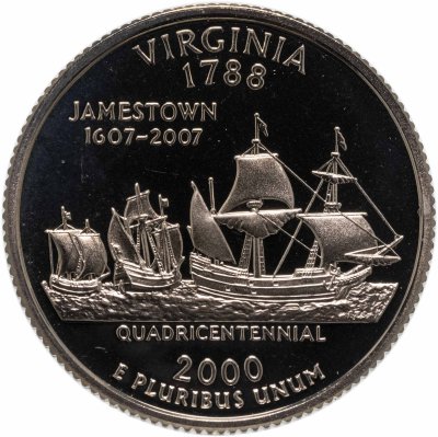 купить США 25 центов (квотер, 1/4 доллара, quarter dollar) 2000 "Квотер штата Вирджиния", знак монетного двора: "S" - Сан-Франциско