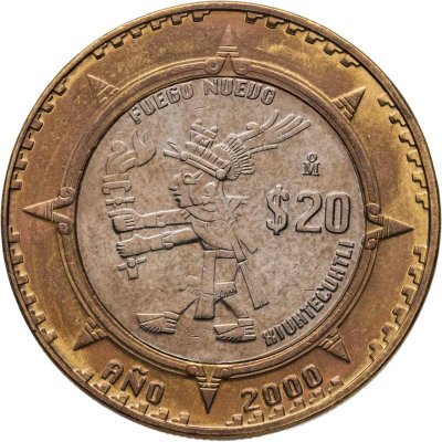 купить Мексика 20 песо (pesos) 2000 "Шиутекутли, церемония нового огня, смена тысячелетий"