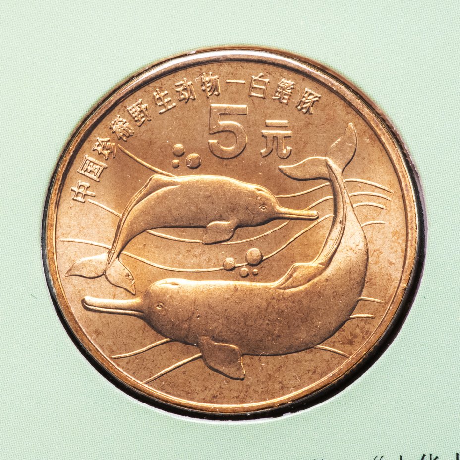 купить Китай 5 юаней (yuan) 1996 "Красная книга - Китайский речной дельфин" (в буклете)