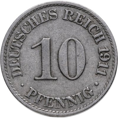 купить Германия 10 пфеннигов 1911 знак монетного двора: "A"