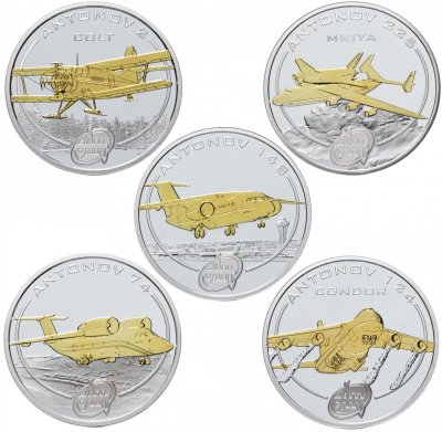 купить Острова Кука набор 1 доллар 2008 Proof «Самолёты Антонова позолота» из 5 монет в футляре с сертификатом