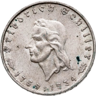 купить Германия, Третий рейх 2 рейхсмарки (reichsmark) 1934 "175 лет со дня рождения Фридриха Шиллера"