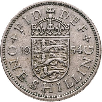 купить Великобритания 1 шиллинг (shilling) 1954, Английский герб - 3 льва внутри коронованного щита