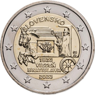 купить Словакия 2 евро 2023 "200-летие службы почтовой экспресс-доставки между Веной и Братиславой"