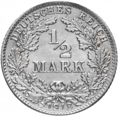 Купить Германия (Германская империя) 1/2 марки 1918 "D"