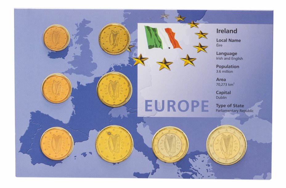 купить Ирландия набор монет евро 2002 (8 монет в буклете)