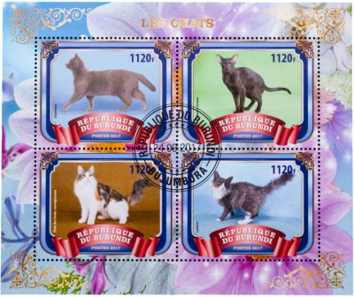 купить Бурунди марки квартблок "Коты и кошки" 2010