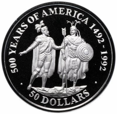 купить Острова Кука 50 долларов 1990 "500 лет открытию Америки - Кортез и Монтезума"