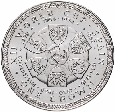 купить Остров Мэн 1 крона (crown) 1982 "Чемпионат мира по футболу 1982, Испания - гербы"