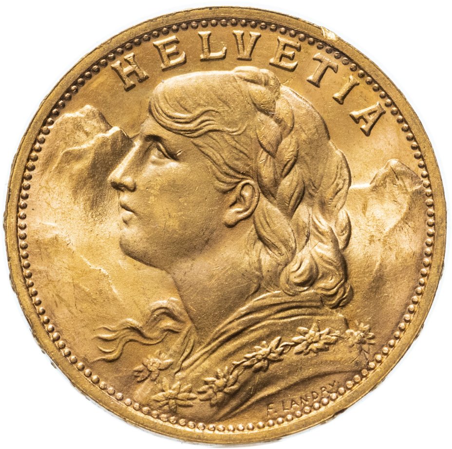 купить Швейцария 20 франков (francs) 1935 Отметка "L" слева от года
