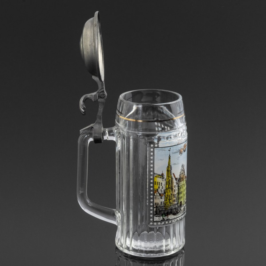 Пивная кружка "Nurnberg" с крышкой, стекло, олово, Германия, 1980-2000 ...