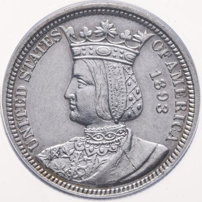 купить США 25 центов 1893 Изабелла "Queen Isabella Quarter Dollar", в слабе ANACS AU 55 details