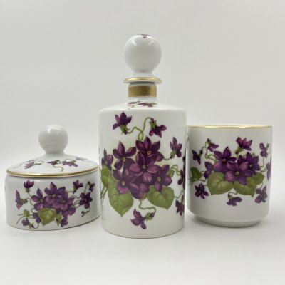 купить Дамский набор (Флакон, шкатулка, карандашница), украшенный цветочным декором, Herramidz, фарфор, деколь, золочение, Испания, 1970-1990 гг.