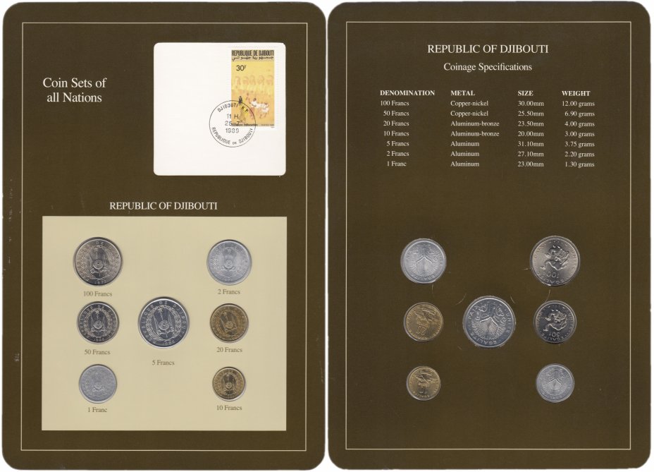 купить Серия "Наборы монет всех стран мира" - Джибути (набор из 7 монет и 1 марки в буклете)