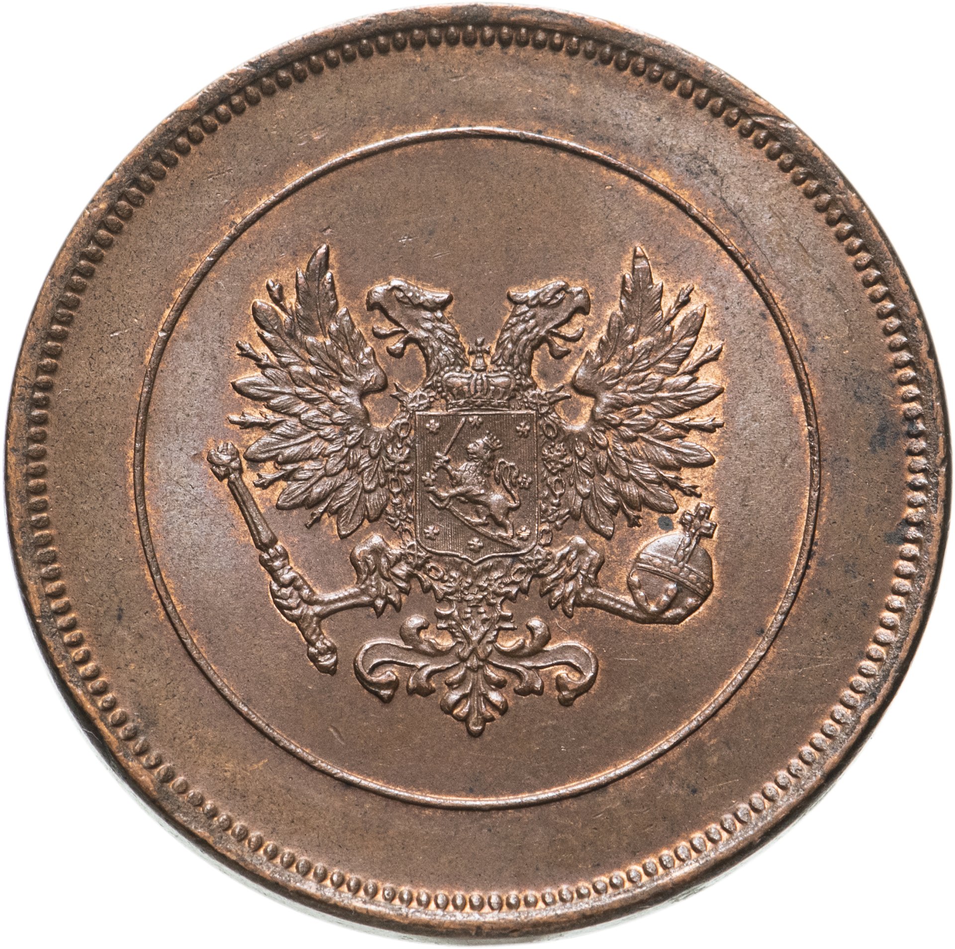 Монета 10 пенни (pennia) 1917 с гербовым орлом стоимостью 781 руб.