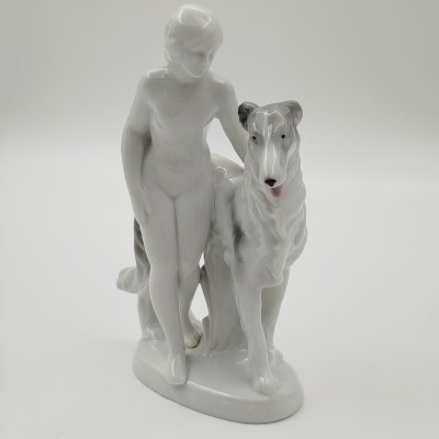 купить Статуэтка "Девушка с борзой", фарфор, роспись, Fasold & Stauch Bock Wallendorf, Германия, 1950-1972 гг.