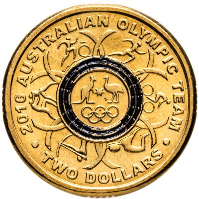 купить Австралия 2 доллара (dollars) 2016 "XXXI летние Олимпийские Игры, Рио-де-Жанейро 2016" чёрное кольцо