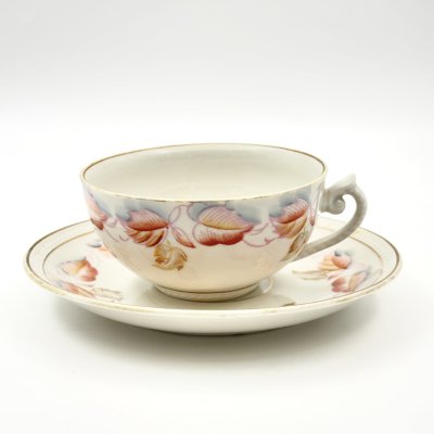 купить Пара чайная с декором в виде осенних листьев, фарфор, роспись, золочение, Рижский фарфорово-фаянсовый завод, СССР, 1953-1962 гг.
